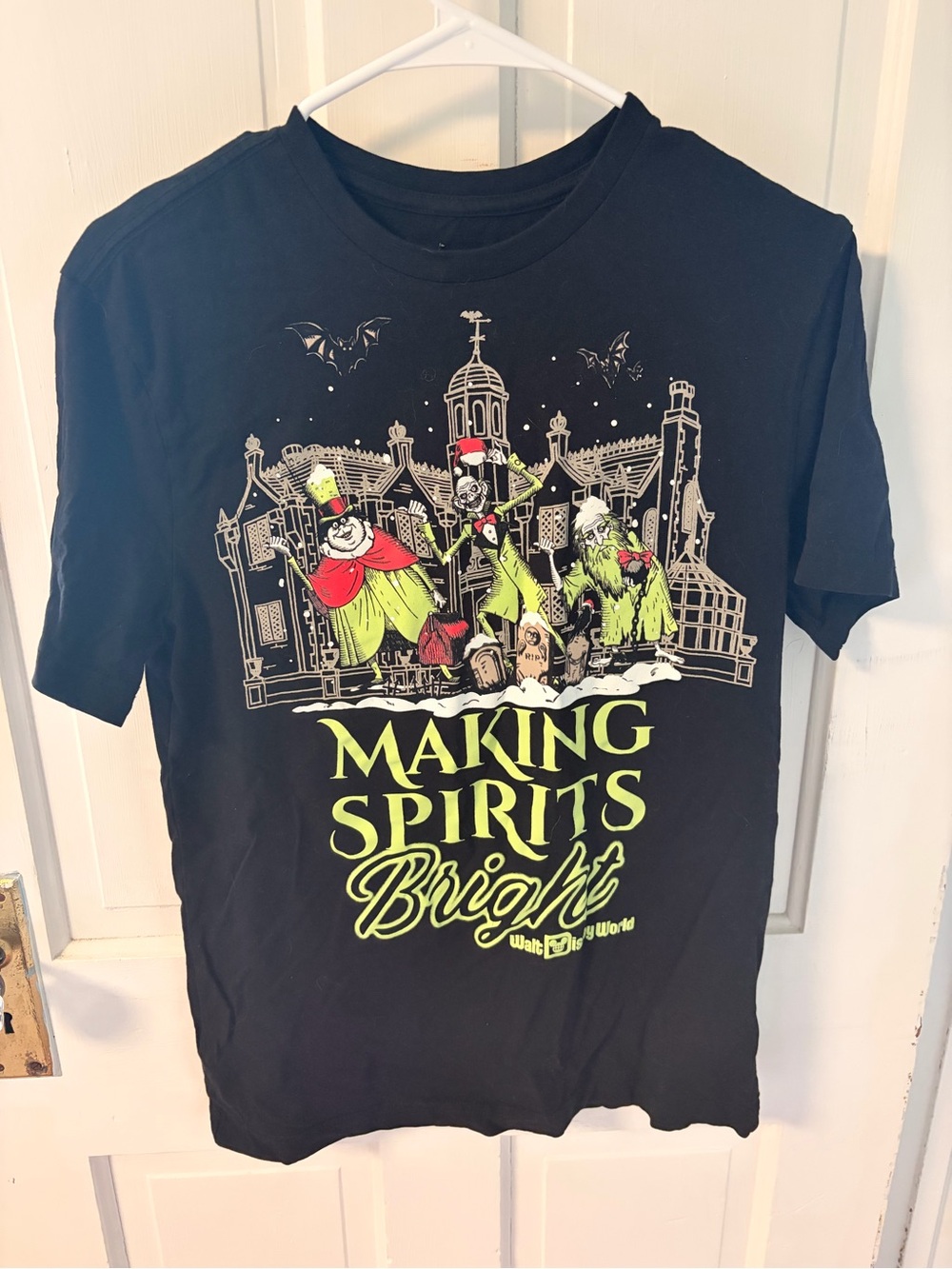 Disney Black Tee "Making Spirits Bright" Neon Green Graphic